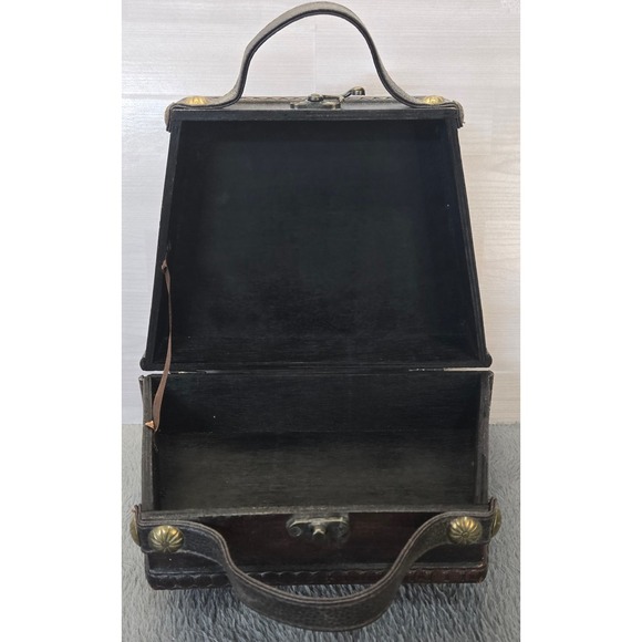 Vintage Style Wooden Box Bag Floral Paisley Print Hardware Top Handle Purse - Picture 2 of 5